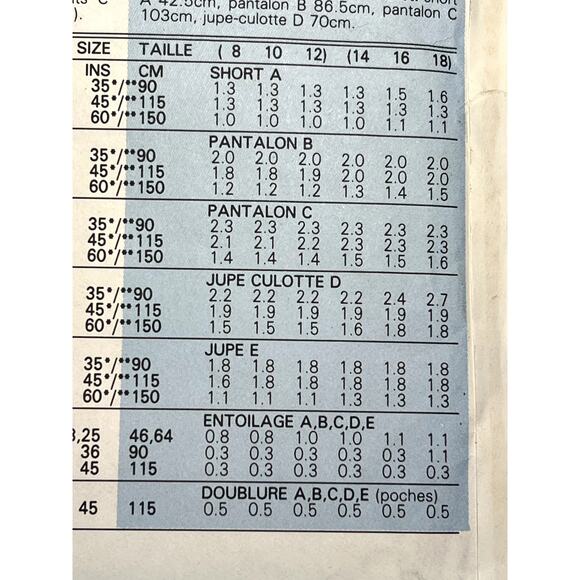 Butterick 3640 pattern skirt pants shorts culottes size 14 16 18 - Picture 8 of 9